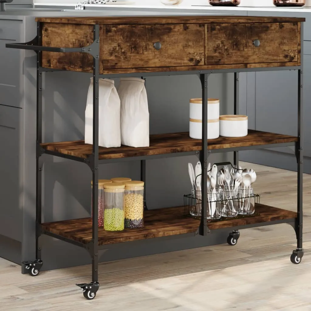 vidaXL Carrello da Cucina Rovere Fumo 105x42x95 cm Legno Multistrato