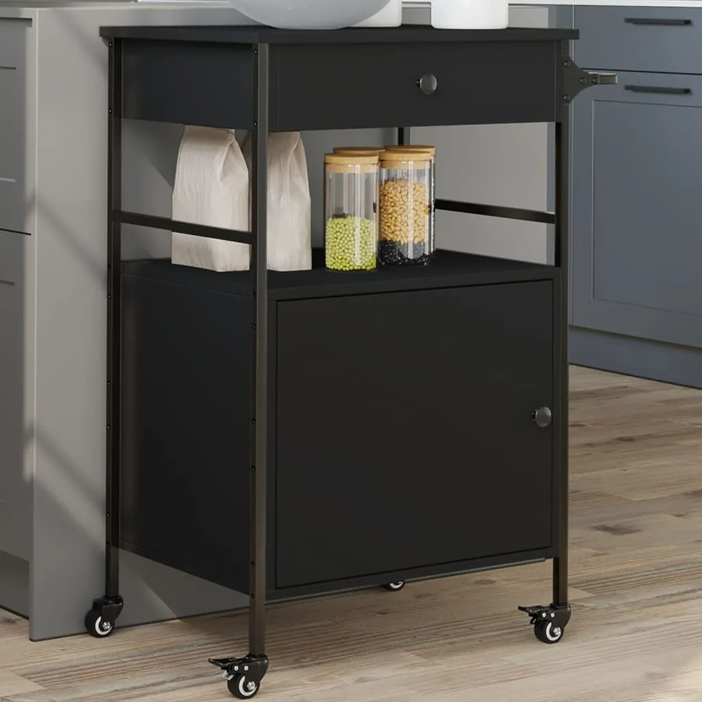 vidaXL Carrello da Cucina Nero 56x43x89,5 cm in Legno Multistrato