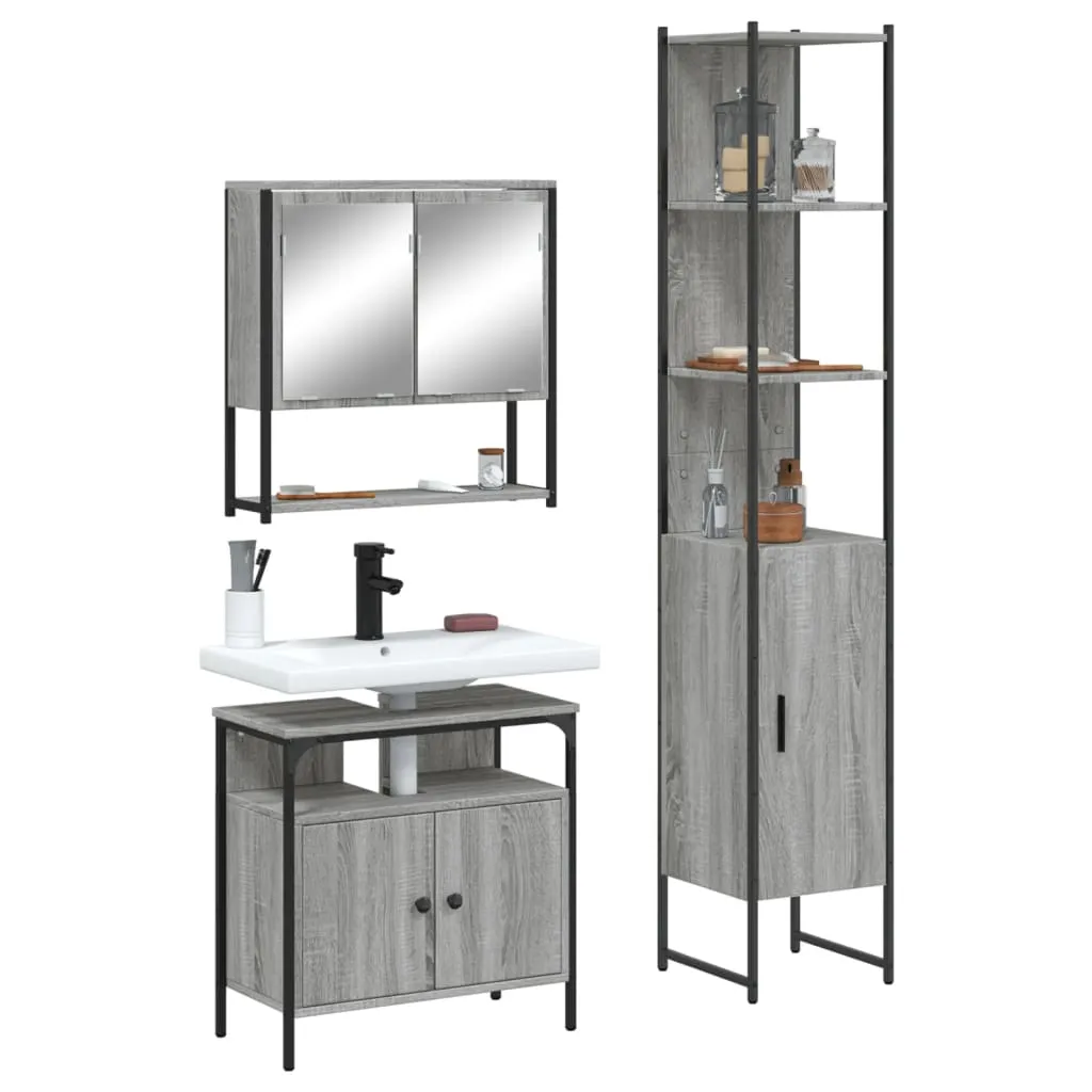 vidaXL Set Mobili da Bagno 3 pz Grigio Sonoma in Legno Multistrato