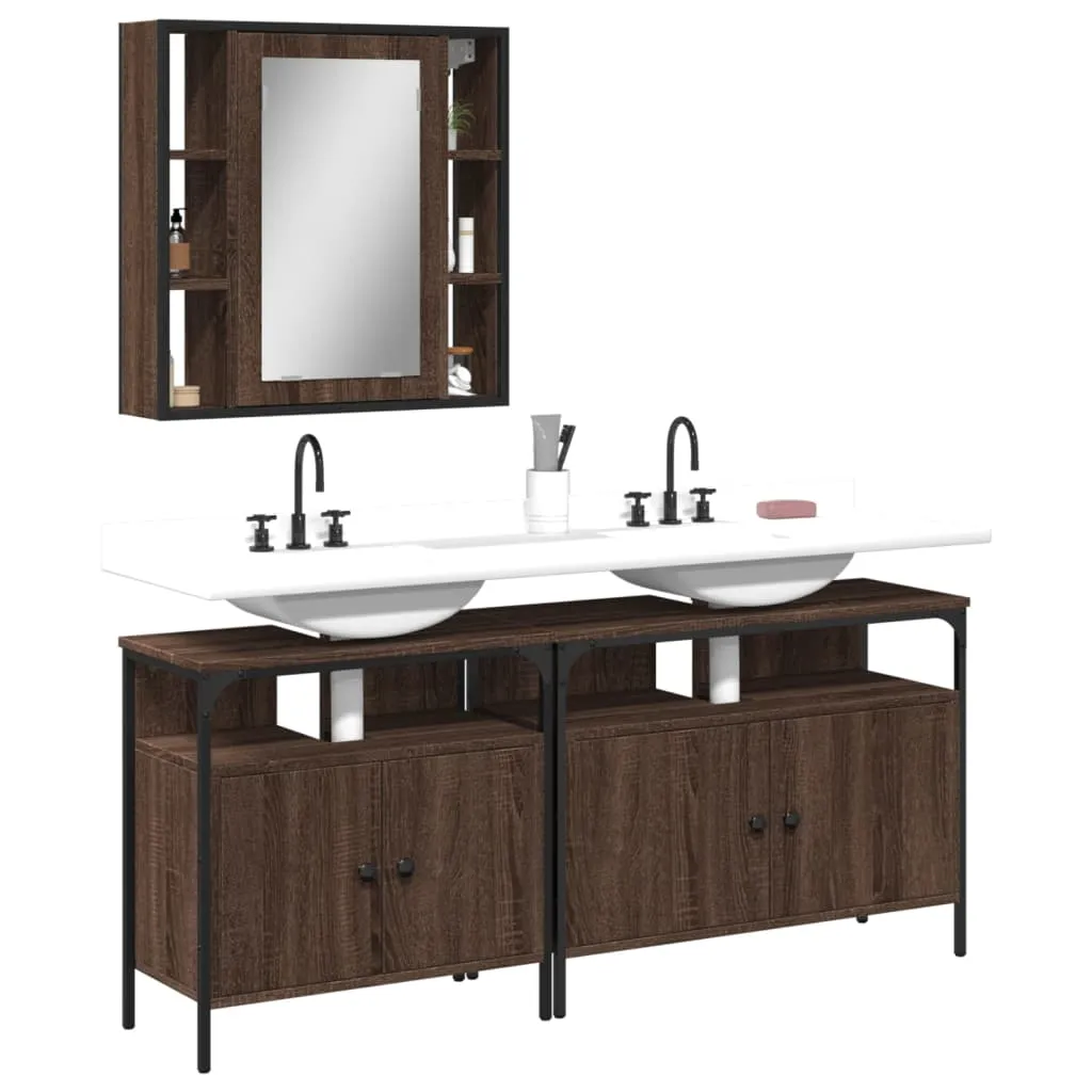 vidaXL Set Mobili da Bagno 3 pz Rovere Marrone in Legno Multistrato