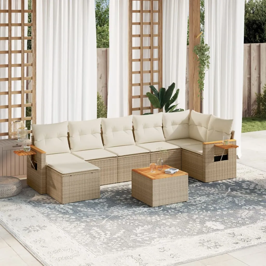 vidaXL Set Divano da Giardino 8 pz con Cuscini Beige in Polyrattan