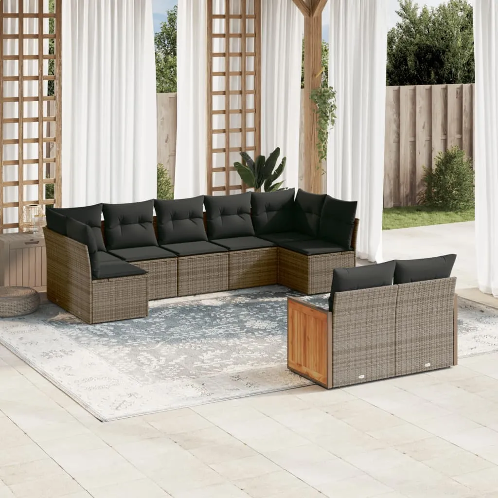 vidaXL Set Divano da Giardino 9 pz con Cuscini Grigio in Polyrattan