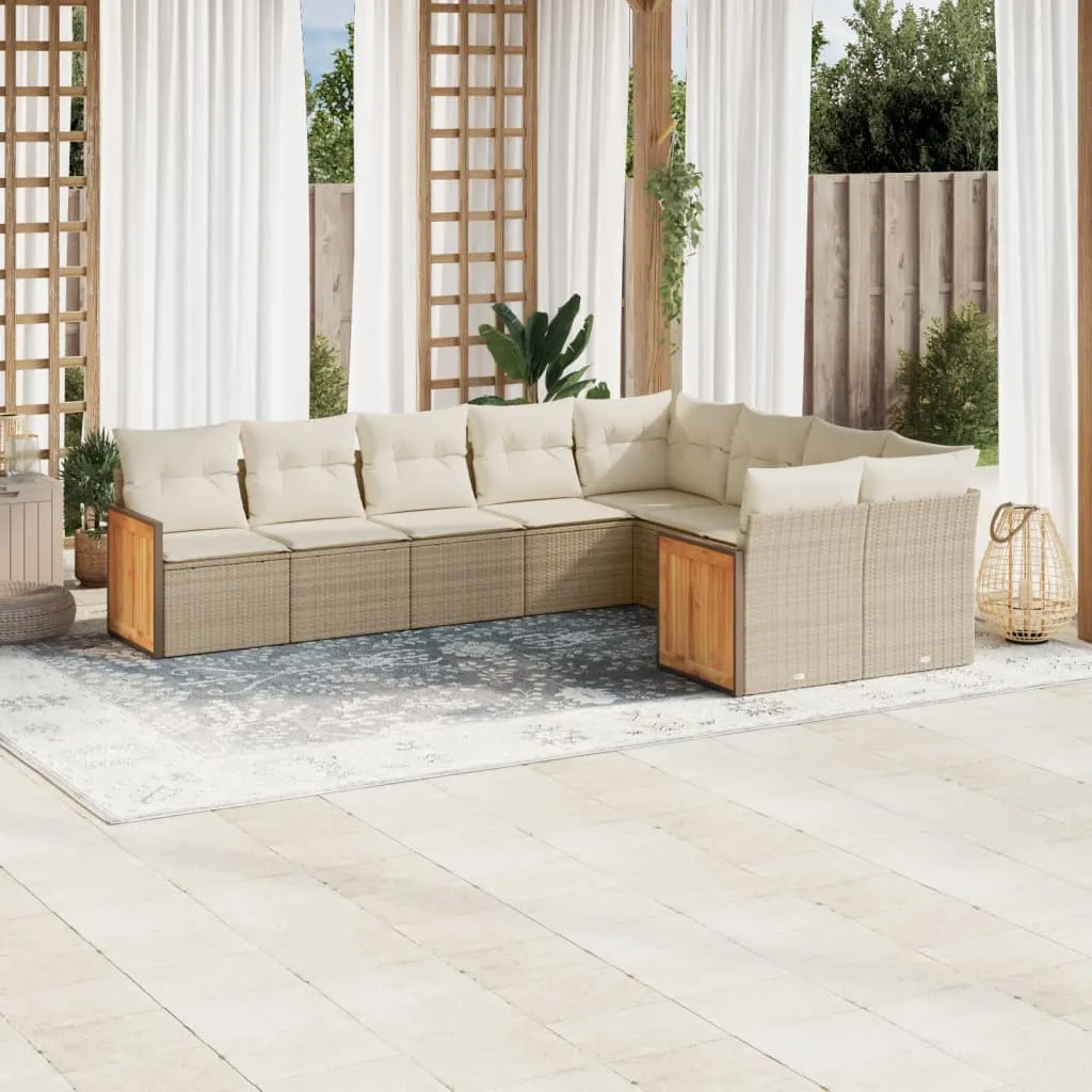 vidaXL Set Divano da Giardino 9 pz con Cuscini Beige in Polyrattan