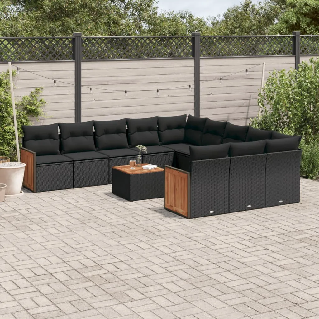 vidaXL Set Divani da Giardino 12 pz con Cuscini Nero in Polyrattan