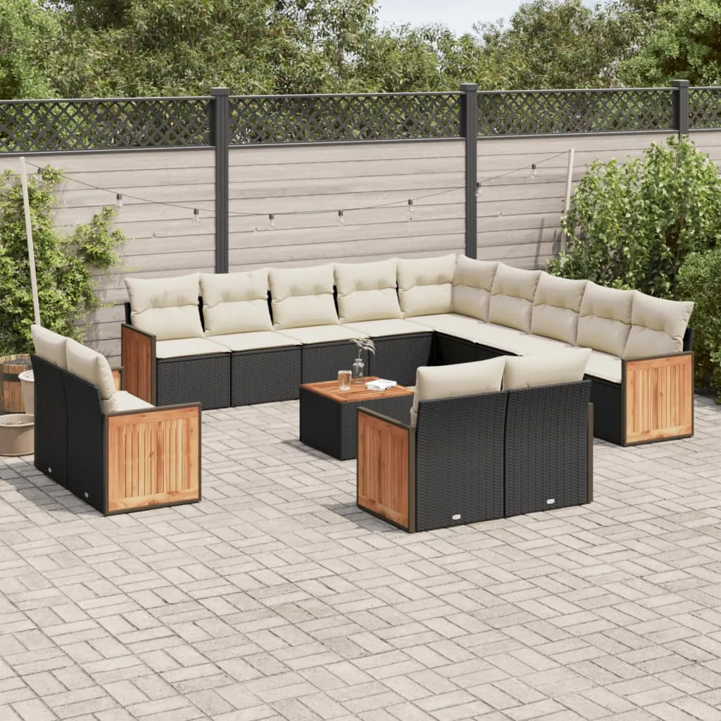 vidaXL Set Divani da Giardino 14pz con Cuscini in Polyrattan Nero