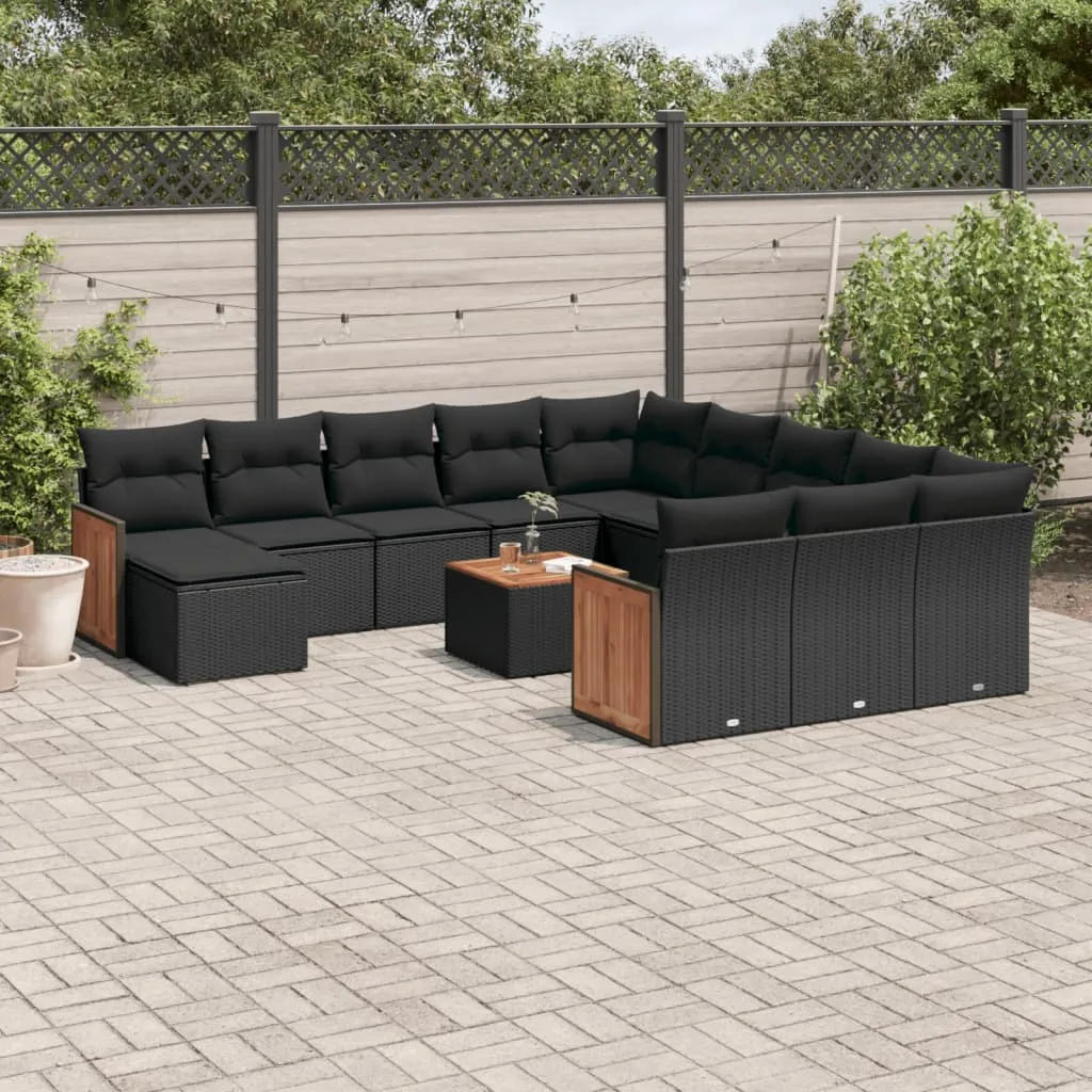 vidaXL Set Divani da Giardino 13pz con Cuscini Nero in Polyrattan