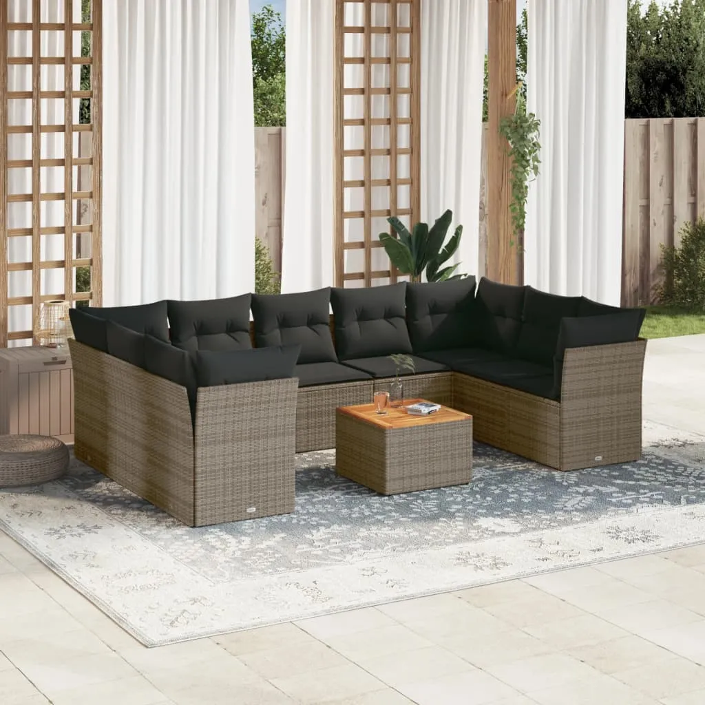 vidaXL Set Divano da Giardino 10 pz con Cuscini Grigio in Polyrattan