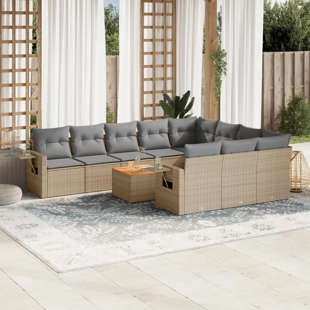 vidaXL Set Divani da Giardino 11 pz con Cuscini Beige in Polyrattan