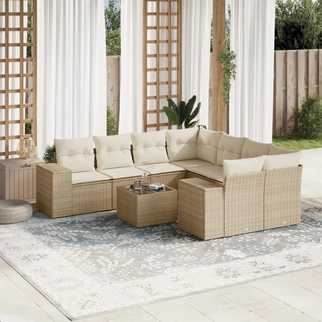 vidaXL Set Divano da Giardino 9 pz con Cuscini Beige in Polyrattan