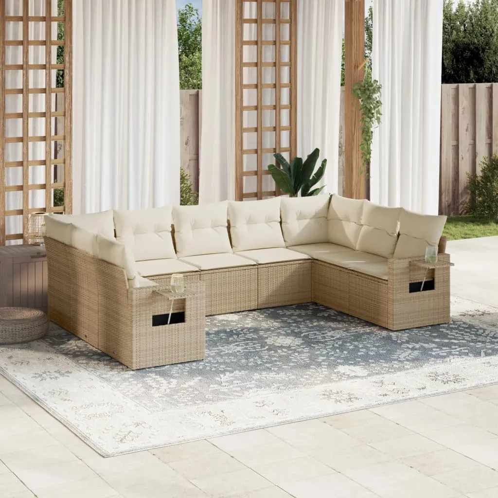 vidaXL Set Divano da Giardino 9 pz con Cuscini Beige in Polyrattan