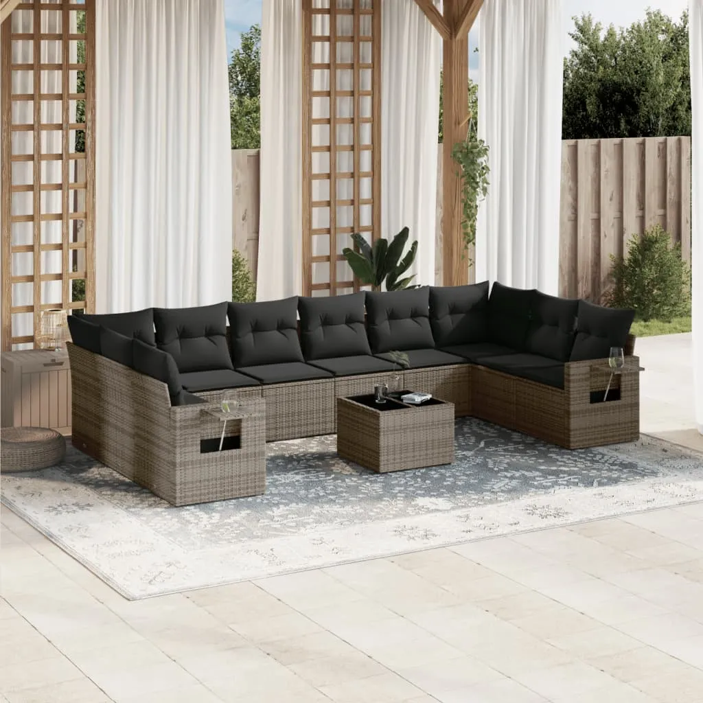 vidaXL Set Divani da Giardino 11 pz con Cuscini in Polyrattan Grigio