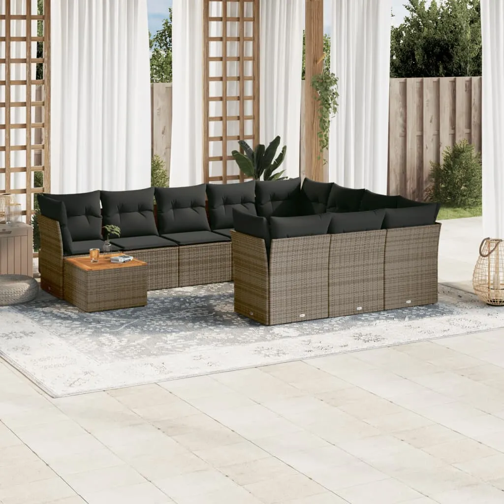 vidaXL Set Divani da Giardino 11 pz con Cuscini in Polyrattan Grigio