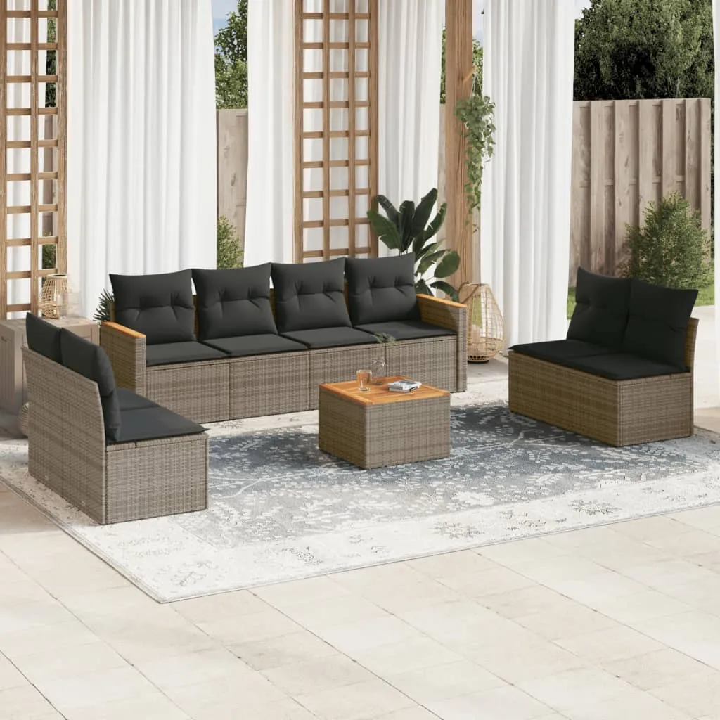 vidaXL Set Divano da Giardino 9 pz con Cuscini Grigio in Polyrattan