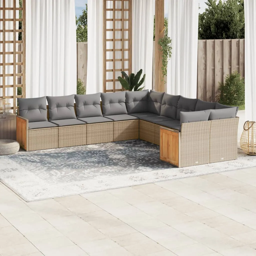 vidaXL Set Divano da Giardino 10 pz con Cuscini Beige in Polyrattan