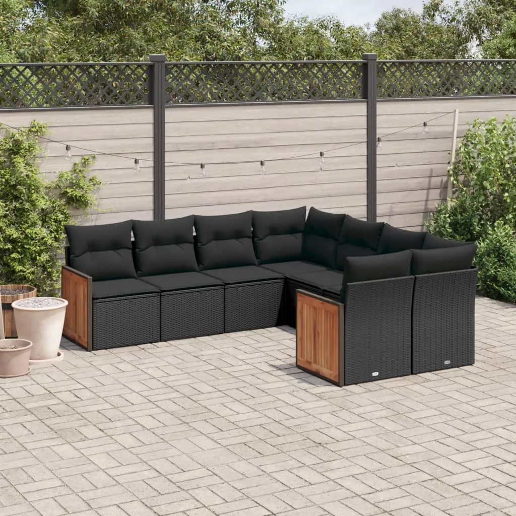 vidaXL Set Divani da Giardino con Cuscini 8 pz Nero in Polyrattan