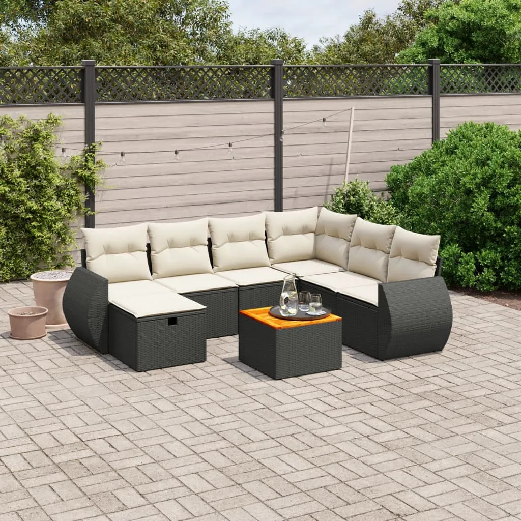 vidaXL Set Divani da Giardino con Cuscini 8 pz Nero in Polyrattan