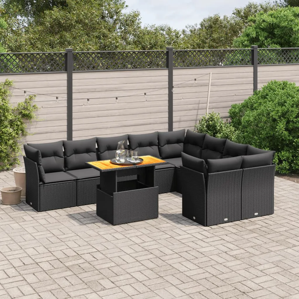 vidaXL Set Divani da Giardino 10pz con Cuscini in Polyrattan Nero