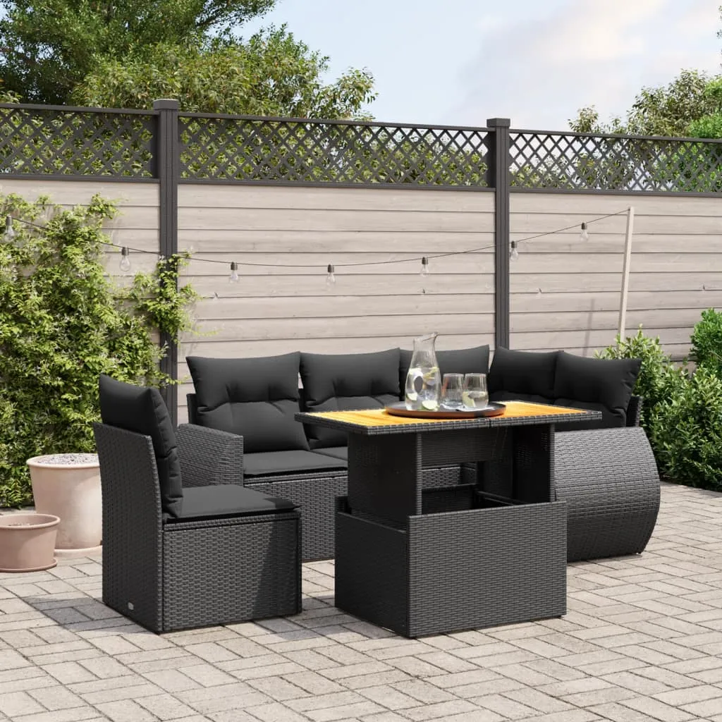 vidaXL Set Divano da Giardino 6 pz con Cuscini Nero in Polyrattan