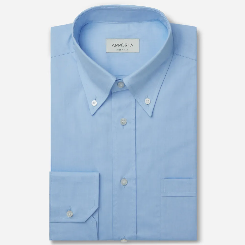 Camicia tinta unita azzurro 100% puro cotone oxford triplo ritorto supima, collo stile button down