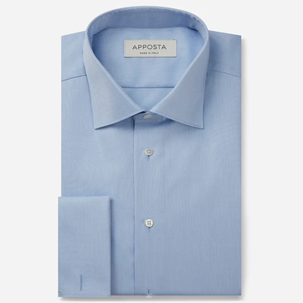 Camicia tinta unita azzurro 100% cotone wrinkle free oxford doppio ritorto, collo stile semifrancese, polso da gemelli