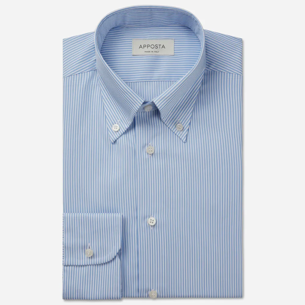 Camicia righe azzurro 100% puro cotone popeline, collo stile button down