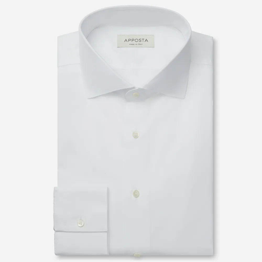 Camicia tinta unita bianco 100% puro cotone popeline doppio ritorto sea island, collo stile francese punte corte