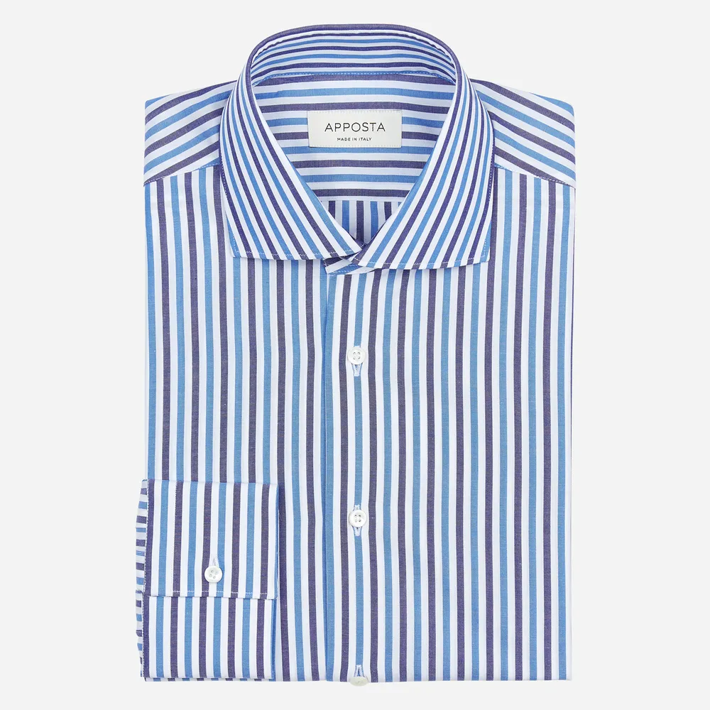 Camicia righe blu 100% puro cotone tela, collo stile francese punte corte