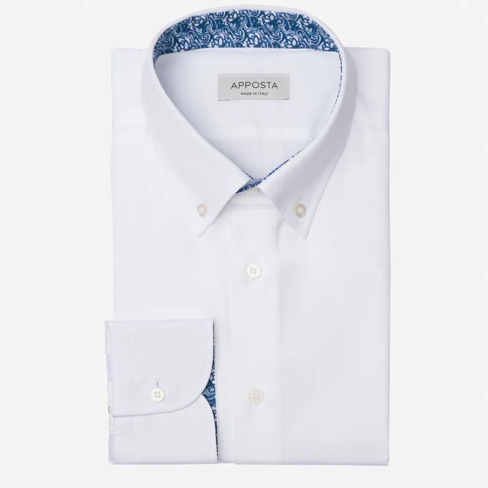 Camicia tinta unita bianco 100% cotone no stiro twill, collo stile button down basso