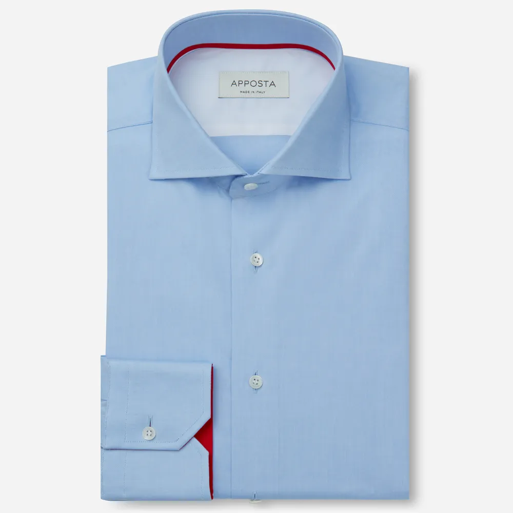 Camicia tinta unita azzurro 100% puro cotone oxford, collo stile francese punte corte