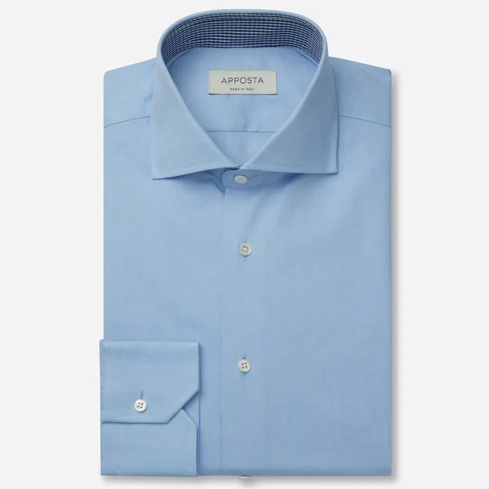 Camicia tinta unita azzurro 100% puro cotone oxford, collo stile francese punte corte