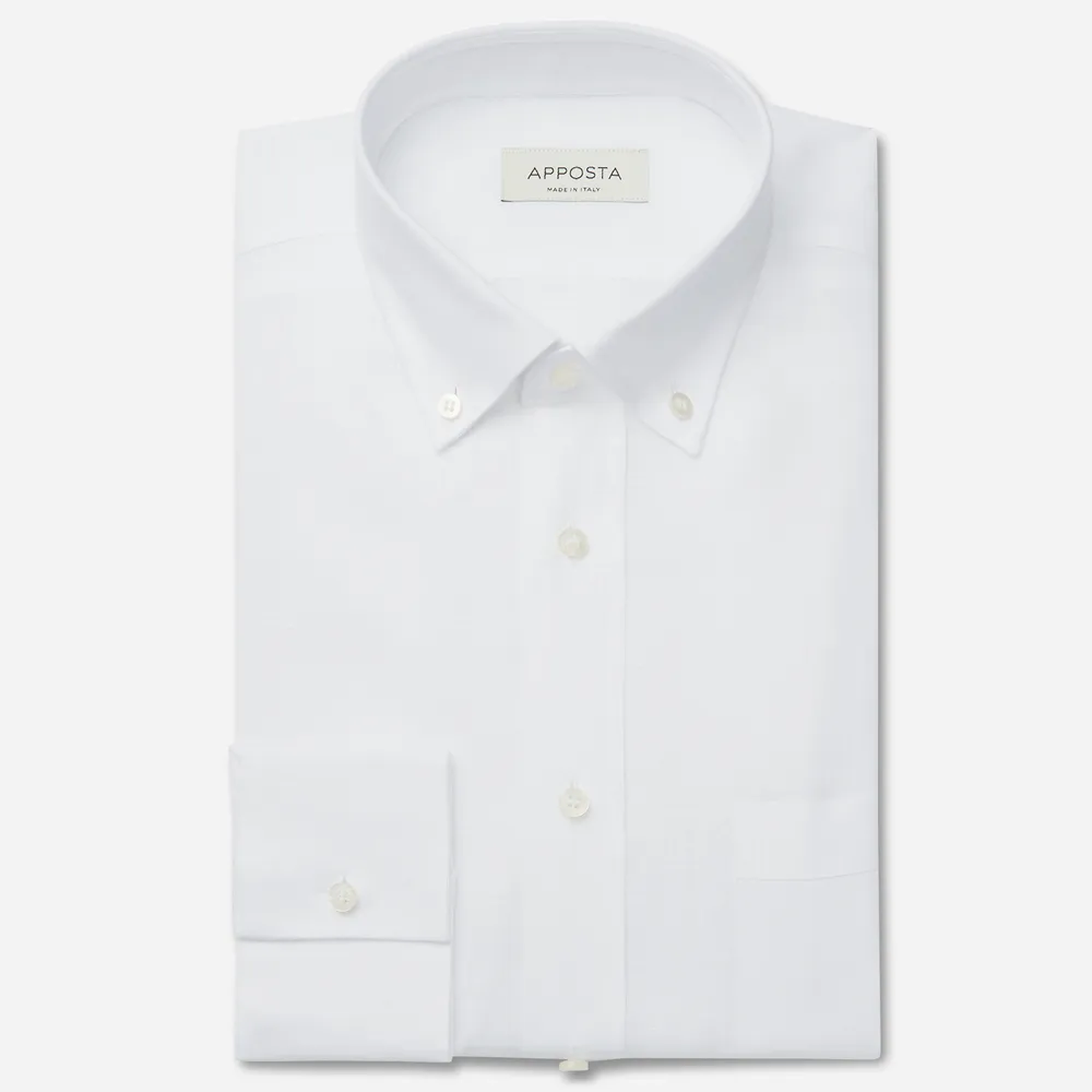 Camicia tinta unita bianco lino tela, collo stile button down basso