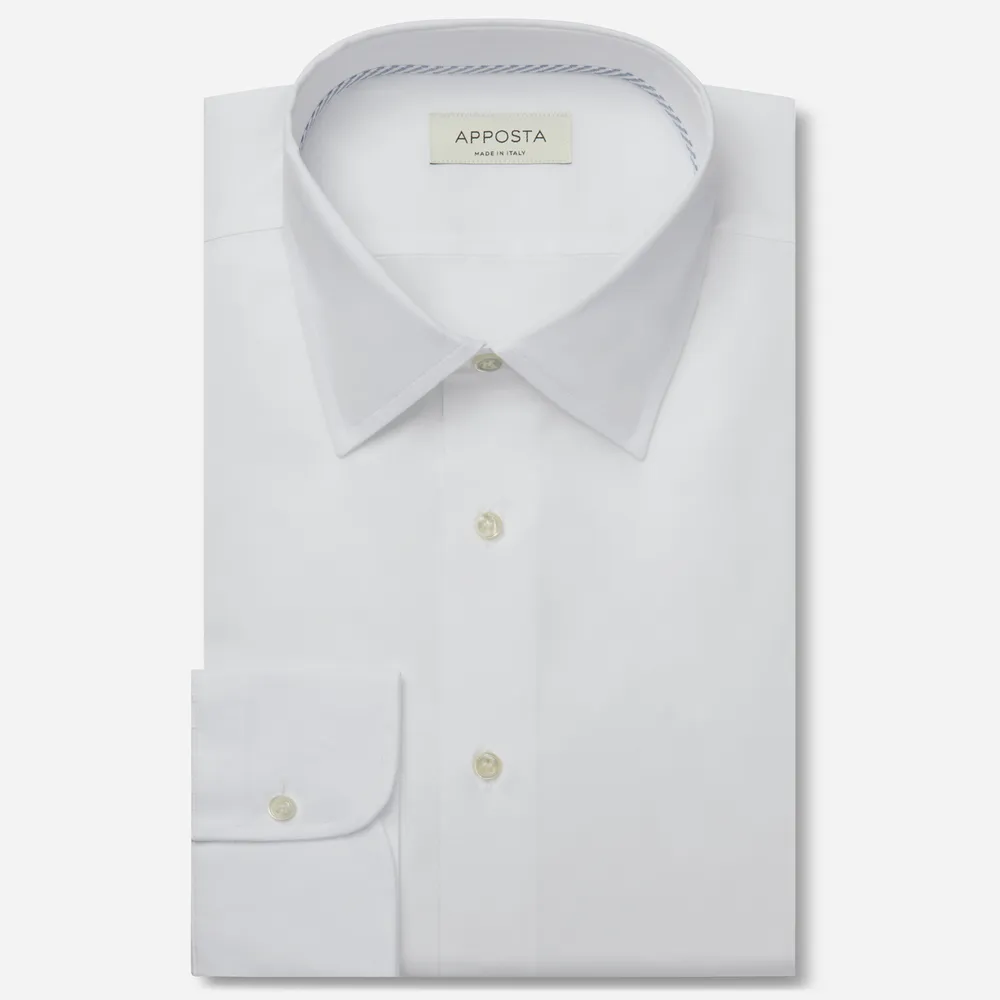 Camicia tinta unita bianco 100% puro cotone giro inglese doppio ritorto, collo stile italiano basso