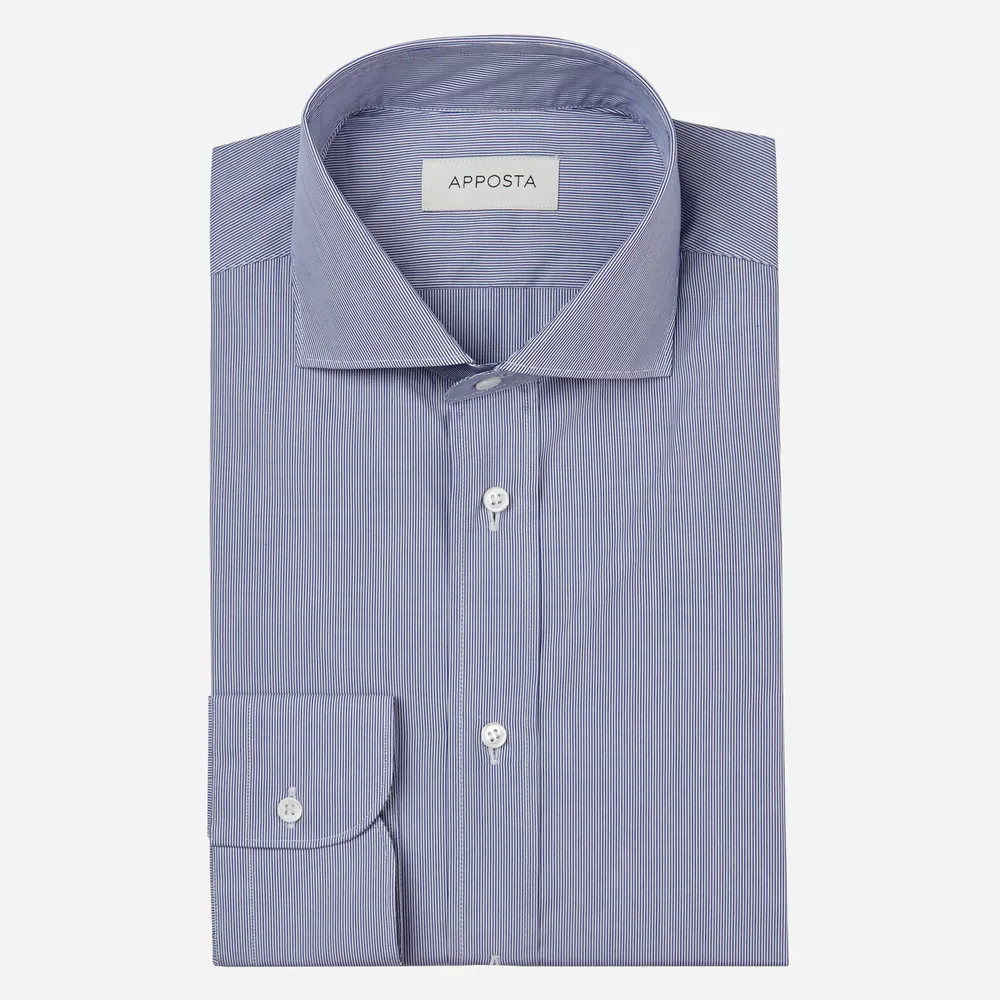 Camicia righe blu 100% puro cotone popeline, collo stile francese punte corte