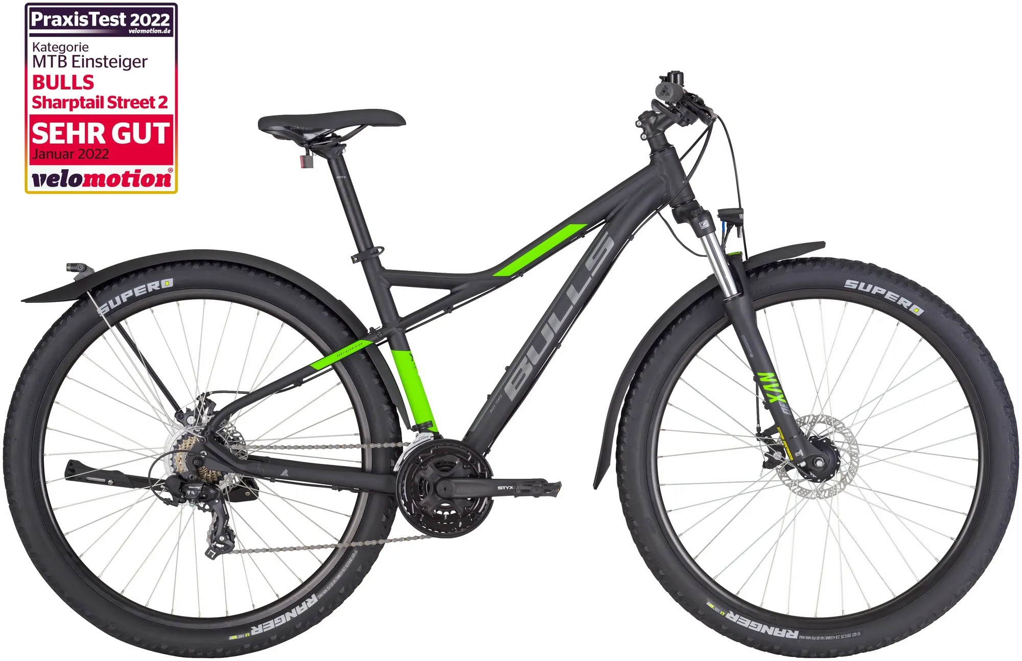 BULLS Sharptail Street 2 27.5, cambio a 21 velocità, bici da uomo, diamante, modello 2022/2023, 27,5 pollici 51 cm nero opaco