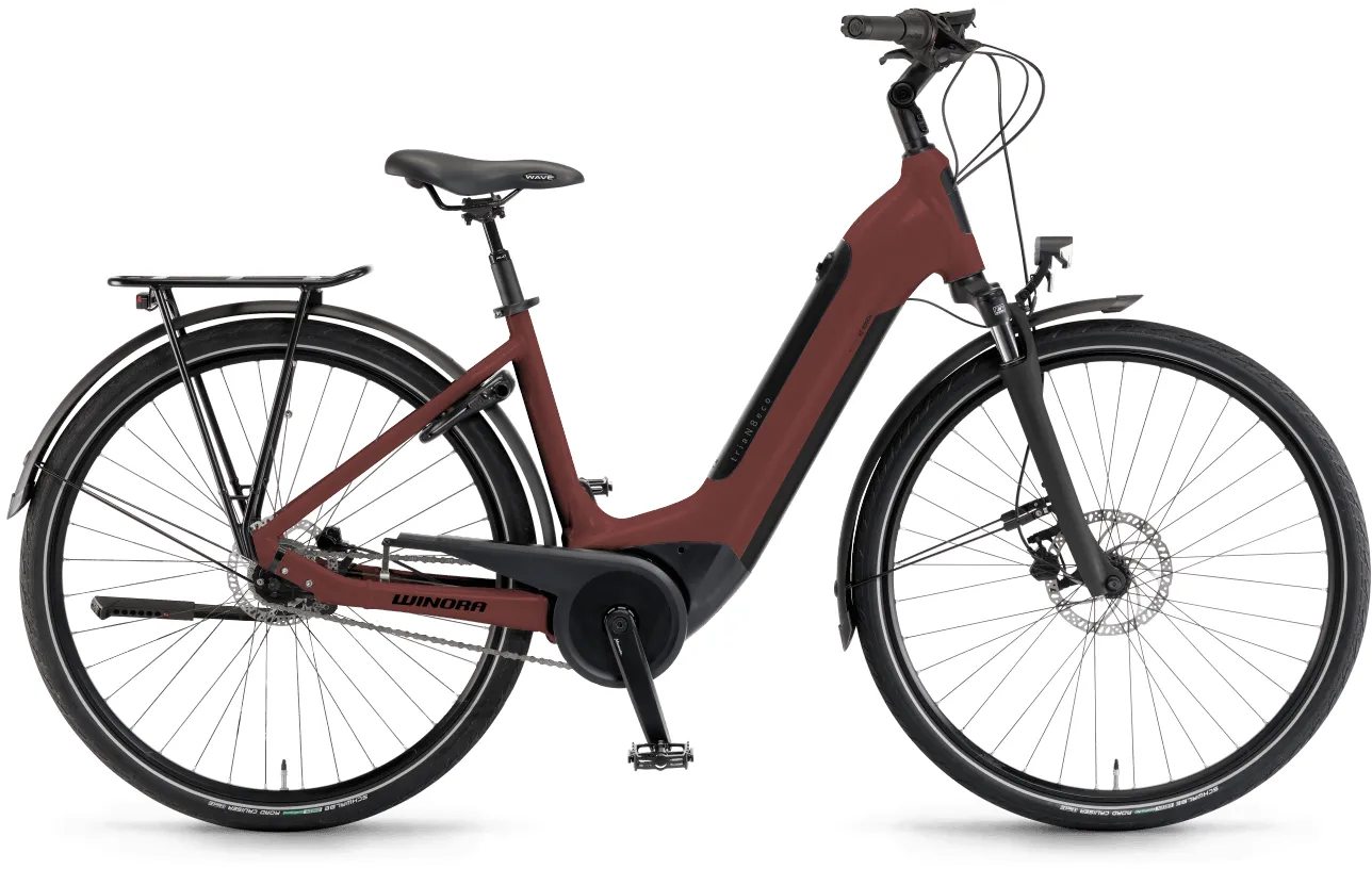  Tria N8 eco (400 Wh), cambio al mozzo 8 velocità, bicicletta da donna, Wave, modello 2022, 28 pollici 61 cm rosso velluto opaco
