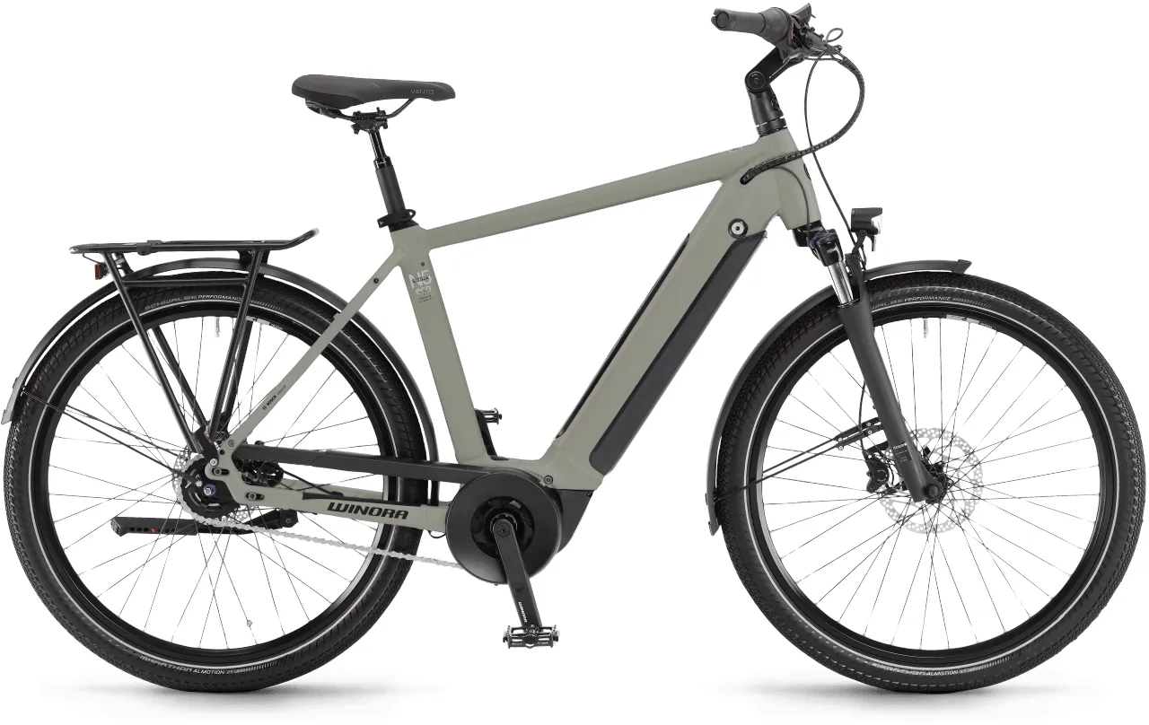  Sinus N5 eco (500 Wh), cambio al mozzo 5 marce, bicicletta da uomo, diamante, modello 2022, 27,5 pollici 48 cm grigio salvia opaco