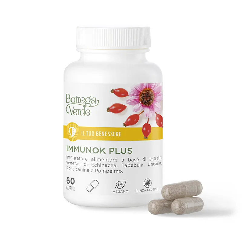Il tuo benessere - Immunok plus - Integratore alimentare a base di estratti vegetali di Echinacea, Tabebuia, Uncaria, Rosa canina e Pompelmo. (60 capsule)