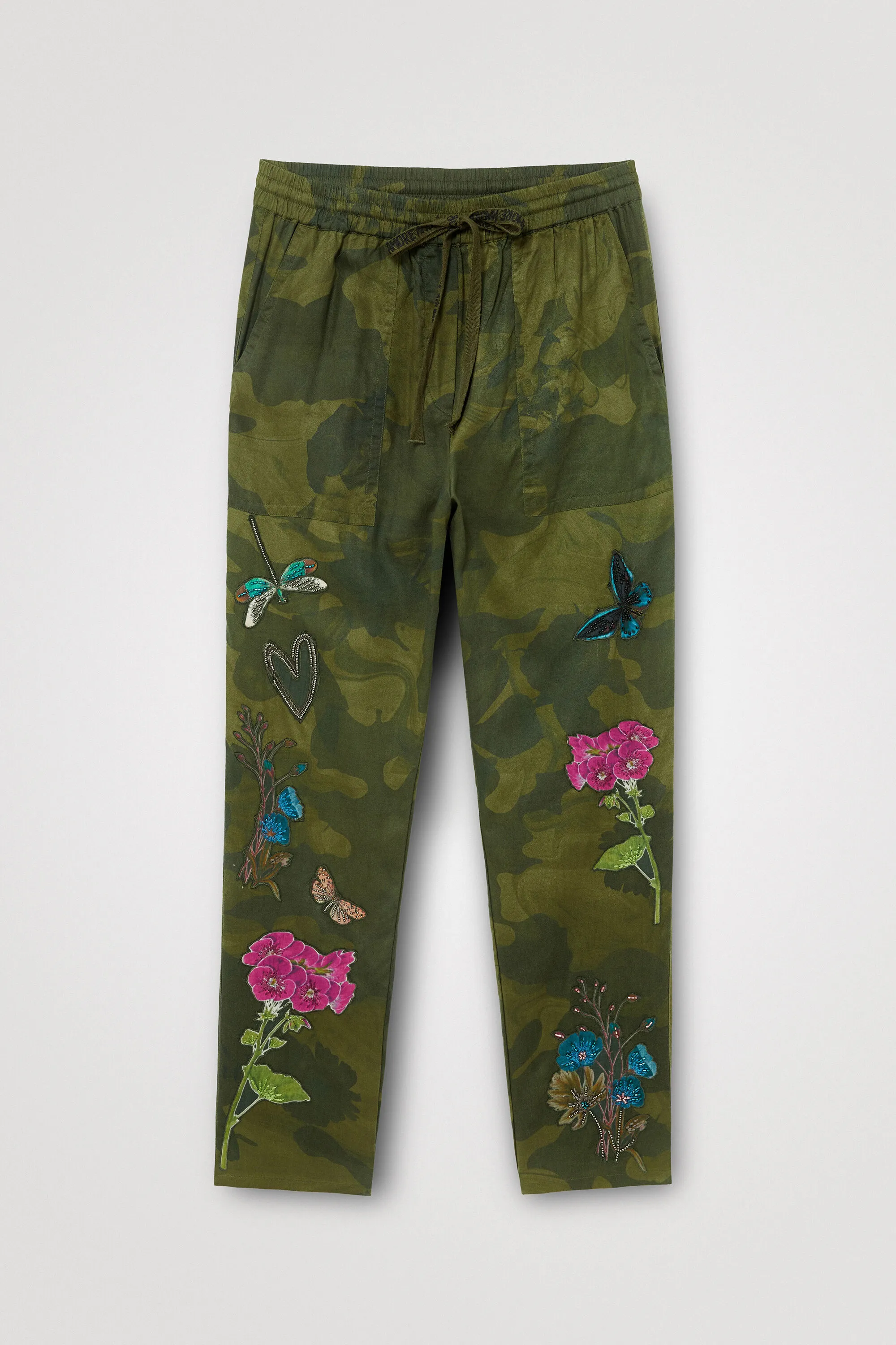 Pantaloni comfort camouflage floreale