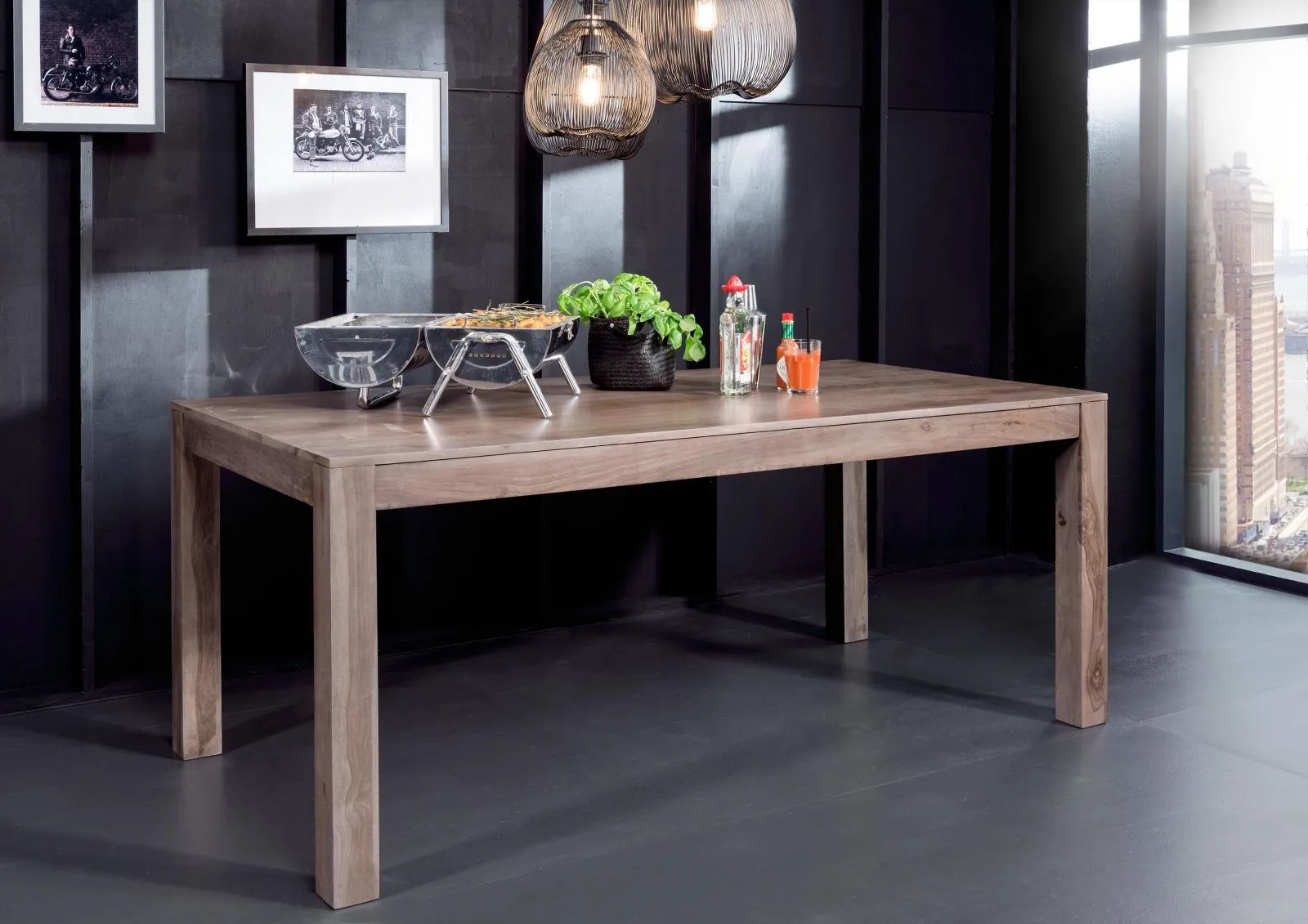 tavolo da pranzo in legno di Sheesham / palissandro 200x100x76 smoked oak laccato SYDNEY #228