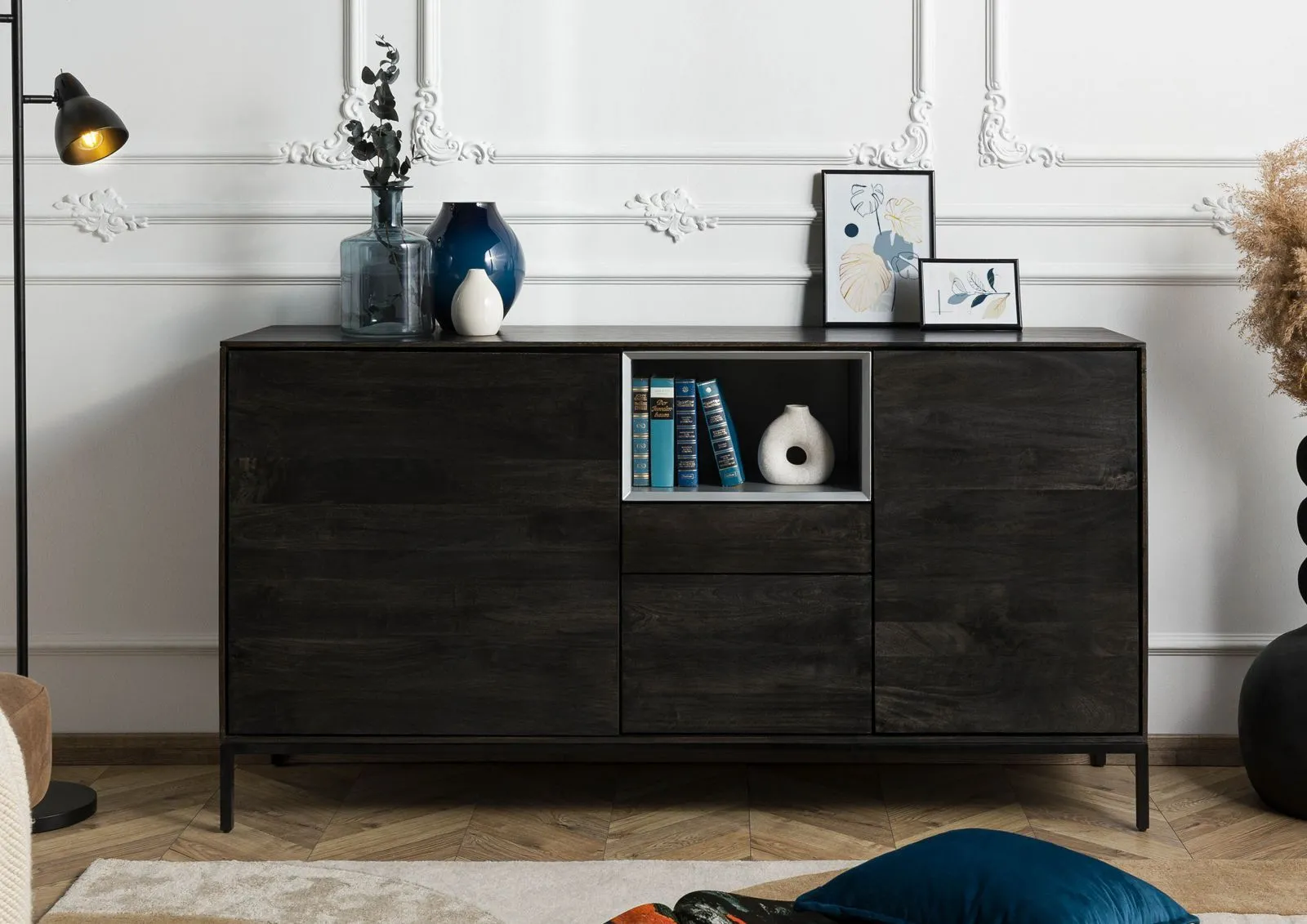 CHICAGO #204 Credenza in legno di mango - oliato / antracite 160x45x85