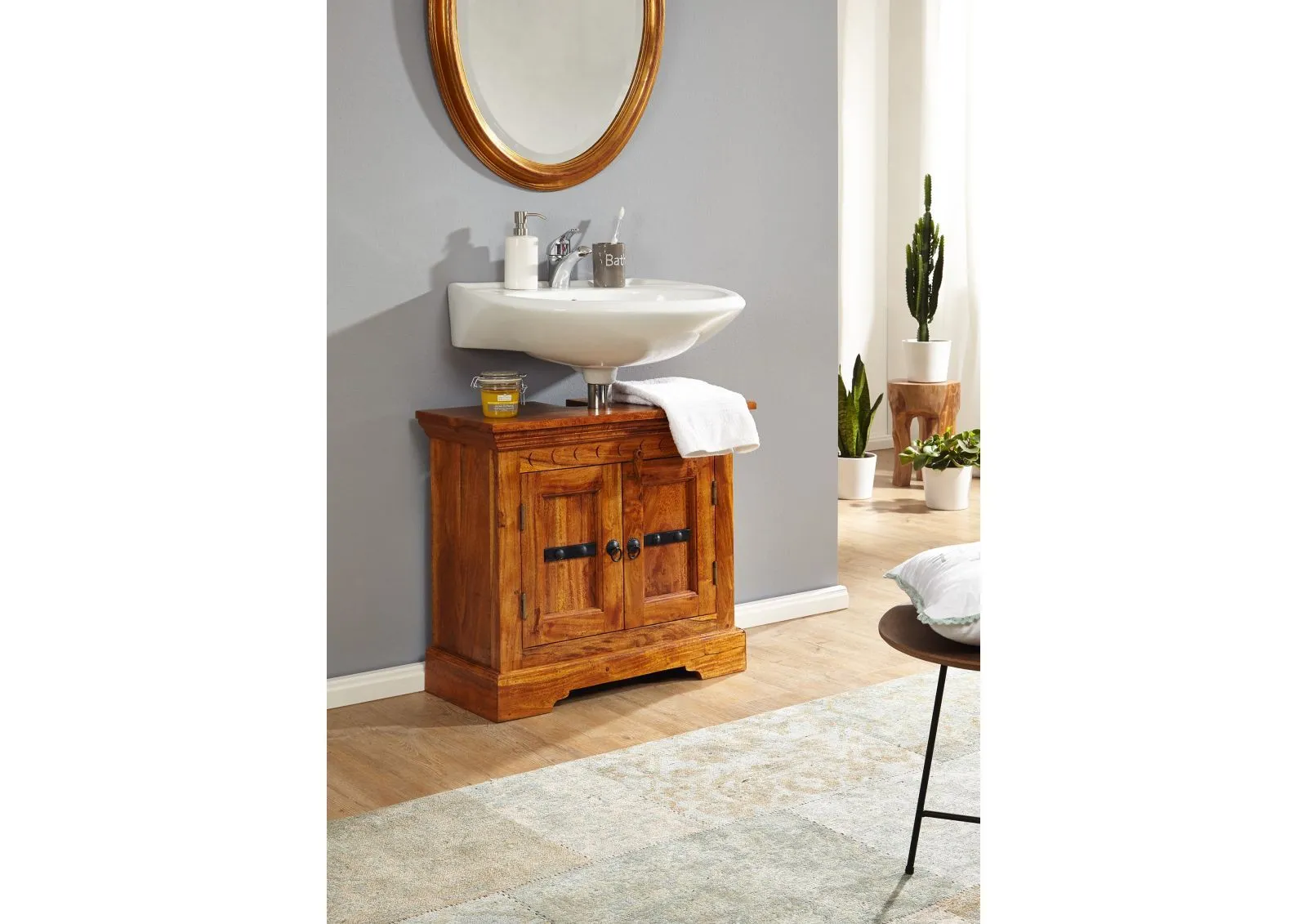 OXFORD #01007 Mobile lavabo in legno di acacia - laccato / miele 66x30x60