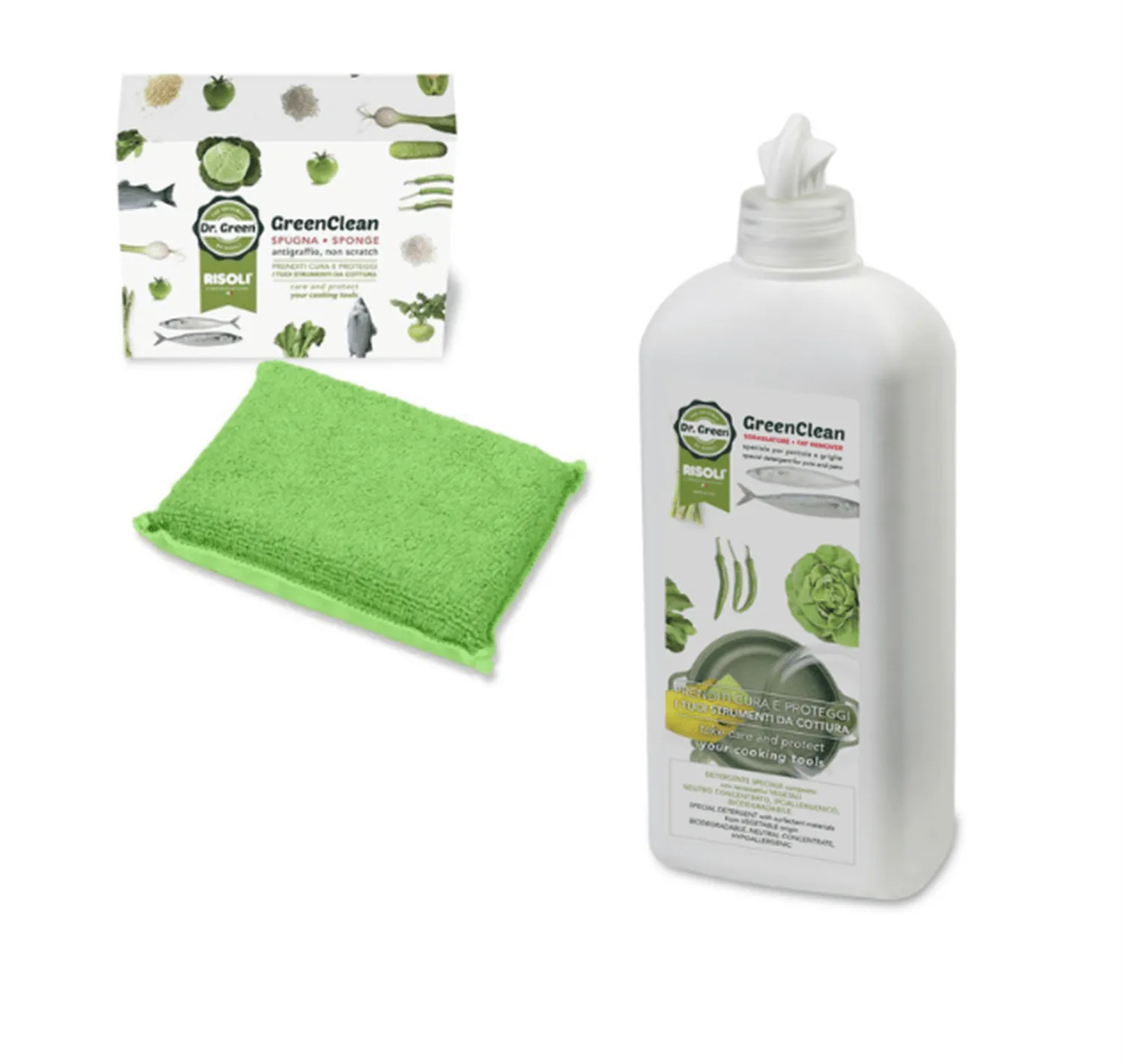 Spugna Green Clean e Detergente Green Clean, di Risolì