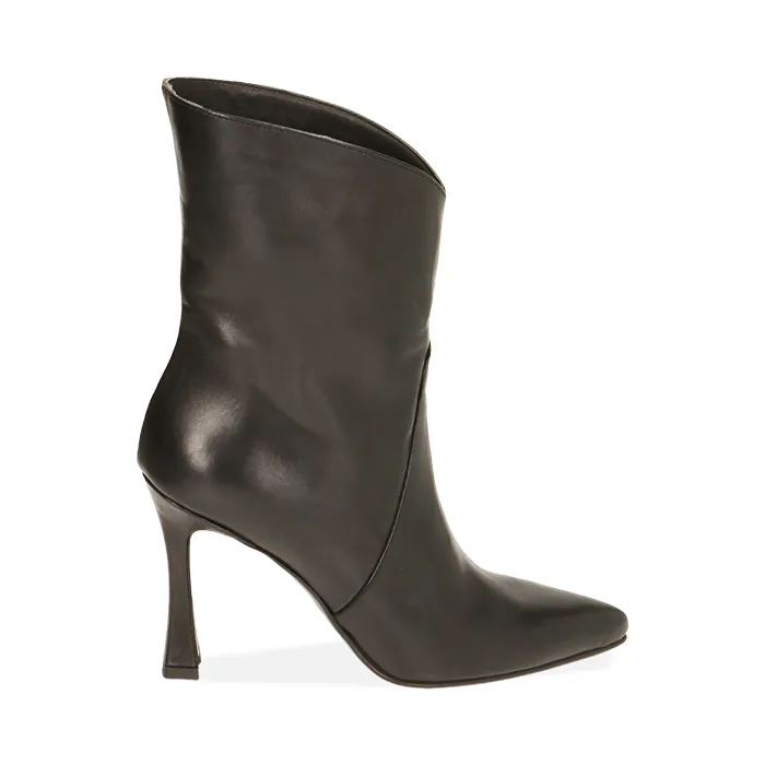 Ankle boots neri in pelle, tacco 10 cm