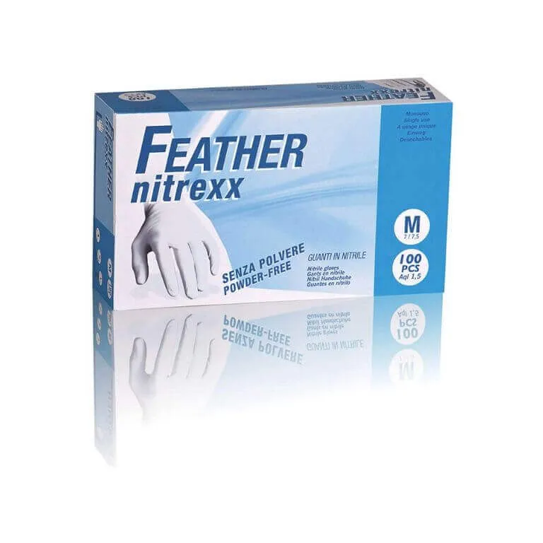 Guanti in Nitrile Senza Polvere Blu Feather Nitrexx - 100 pezzi -  M