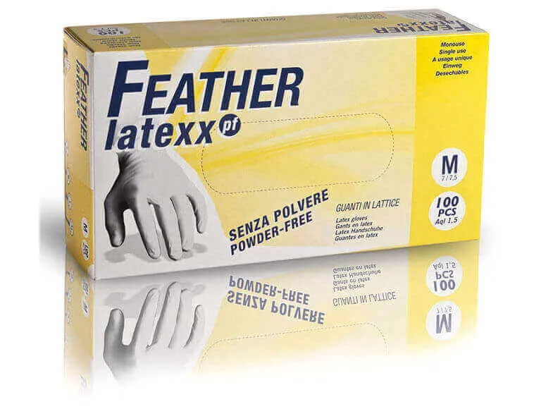 Guanti Monouso in Lattice Senza Polvere Feather Latexx - 100 pezzi -  M