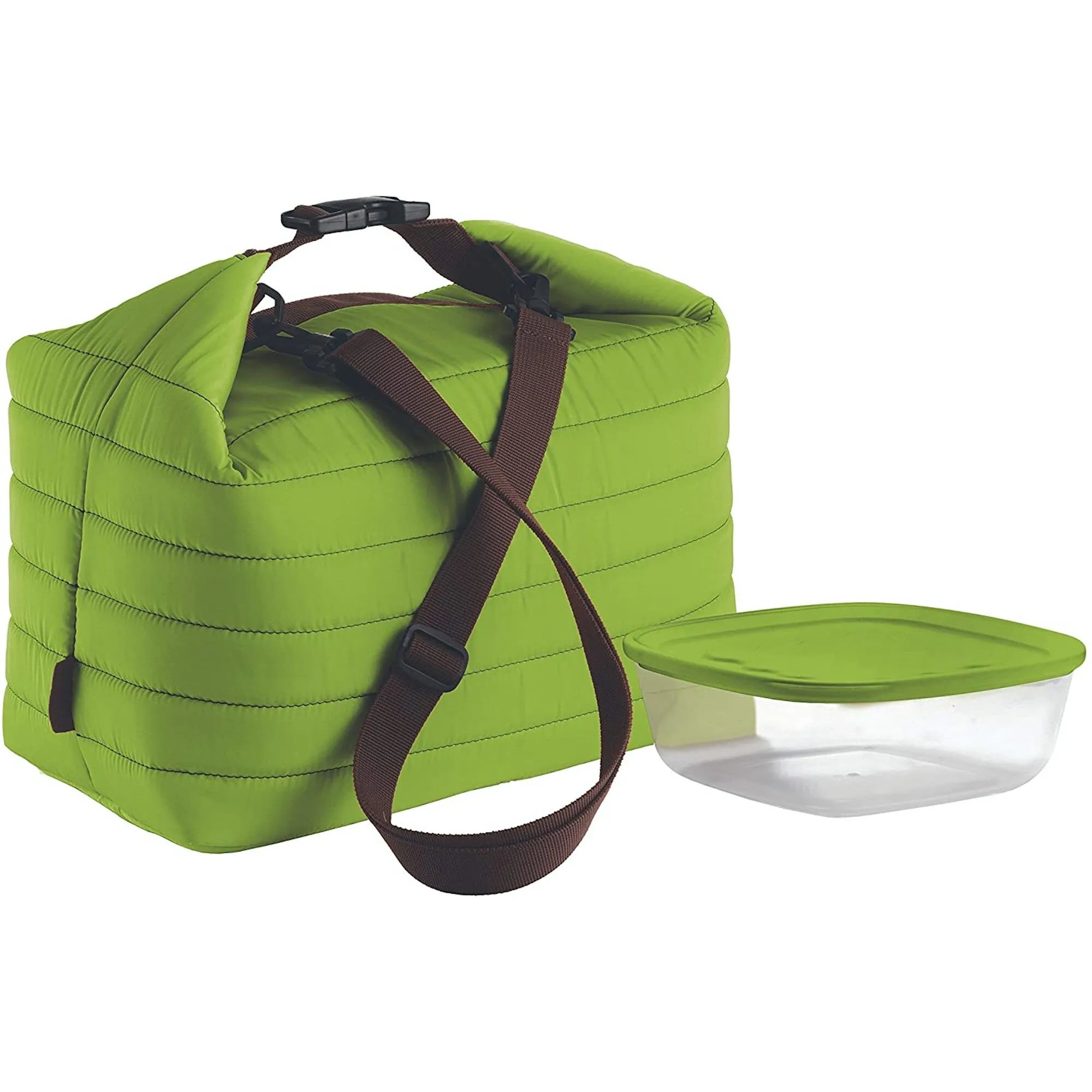 Borsa Termica Grande con Tracolla On The Go, Verde Mela, Borsa 30 x 18 x h30 cm, Contenitore 19.6 x 19.6 x h7 cm, 1400 cc