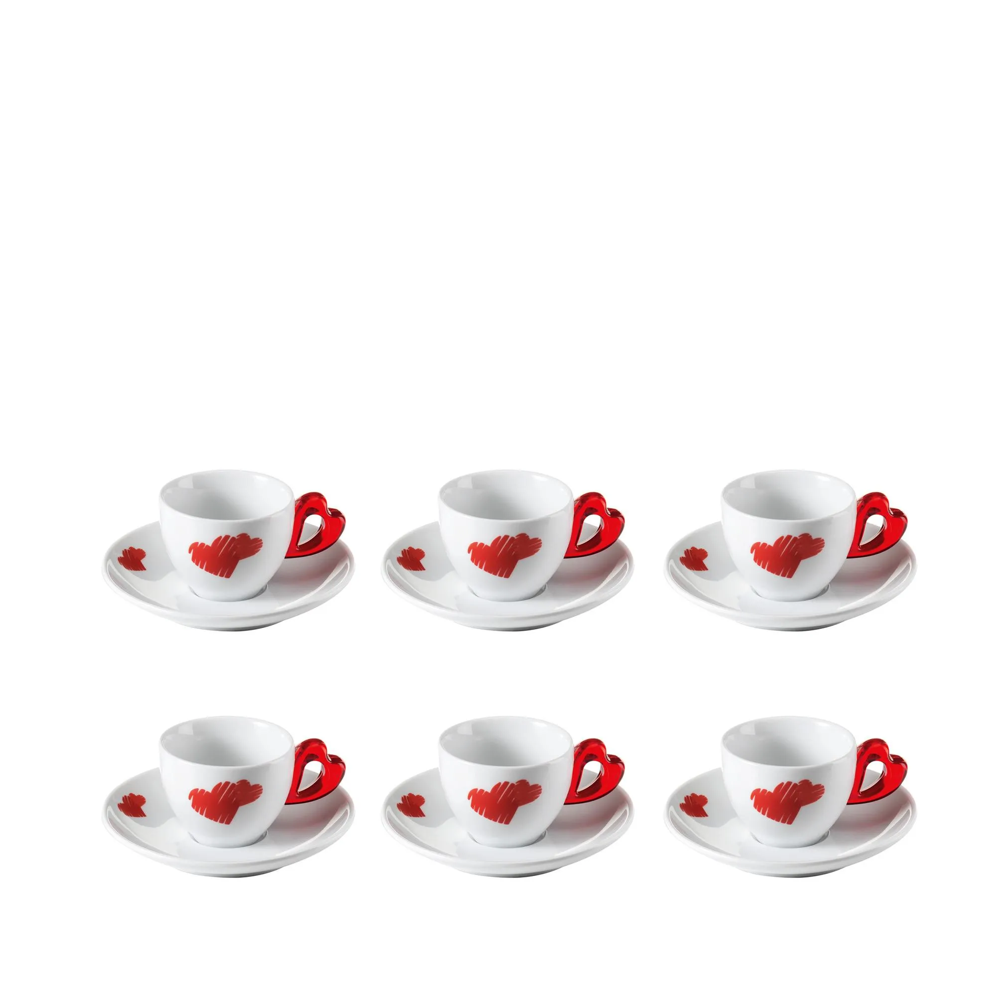 Tazzine caffè con piatto love Ø12xh6 cm - 50 cc set 6 tazzine con piattini colore rosso