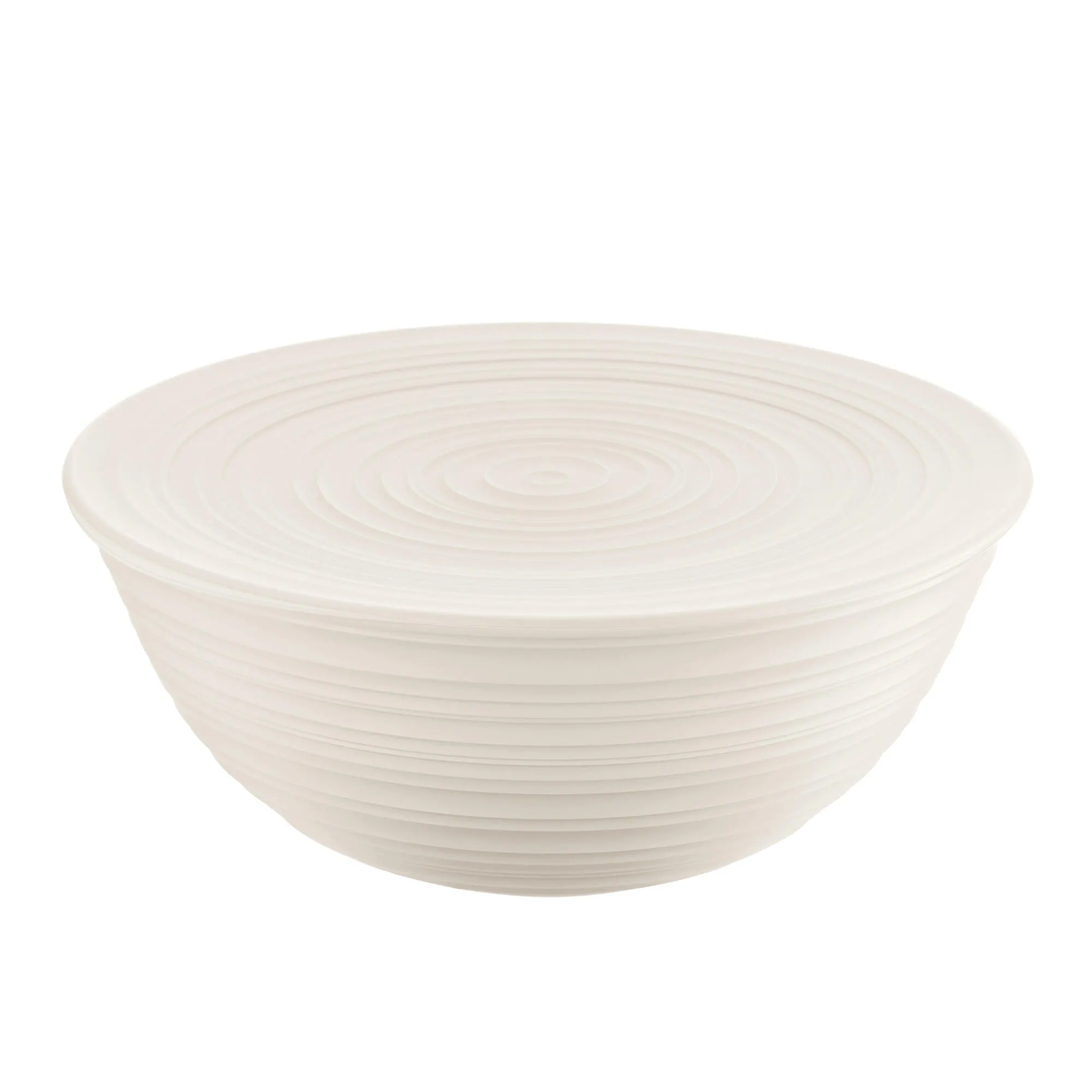 CONTENITORE con coperchio Tierra X L Diametro 30xh13 cm - CC 5000 ottenuto riciclando 15,6 bottiglie di plastica Post Consumed Recycled Poliestereastic, bianco latte