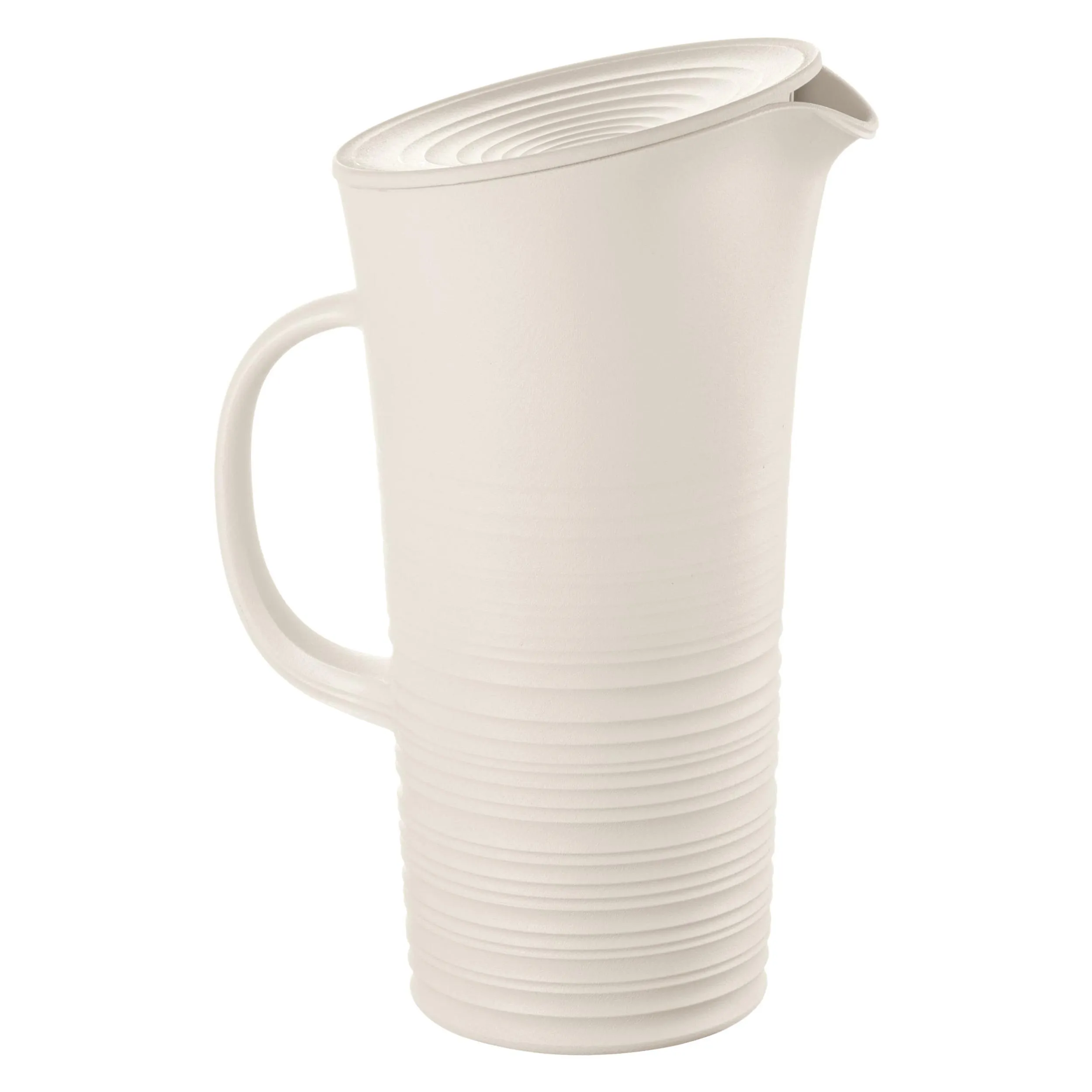 Caraffa con Coperchio, Tierra Realizzata riciclando 20 bottiglie d'acqua 18,7x13,4x10x h26,9 cm - 1800cc Post Consumed Recycled Poliestereastic, colore bianco latte