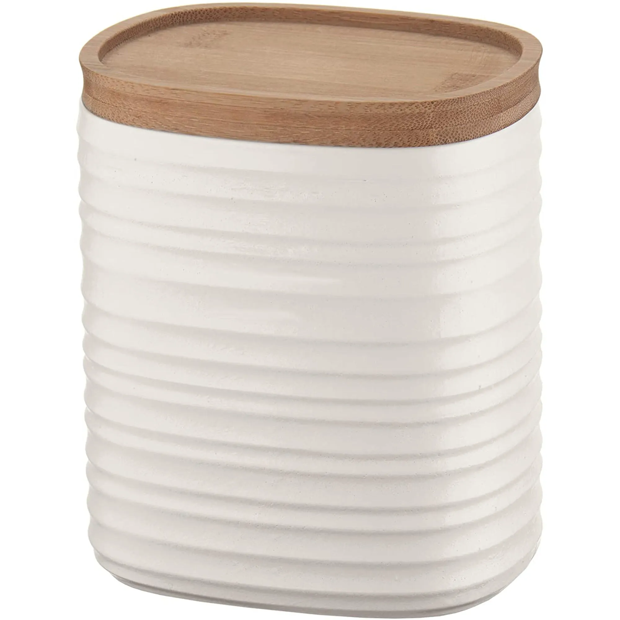 Barattolo realizzati riciclando 7,4 bottiglie di plastica 12.3x9.4x h15 cm - 1000cc con coperchio in Legno di bamboo salva freschezza e guarnizione sul tappo Bianco latte